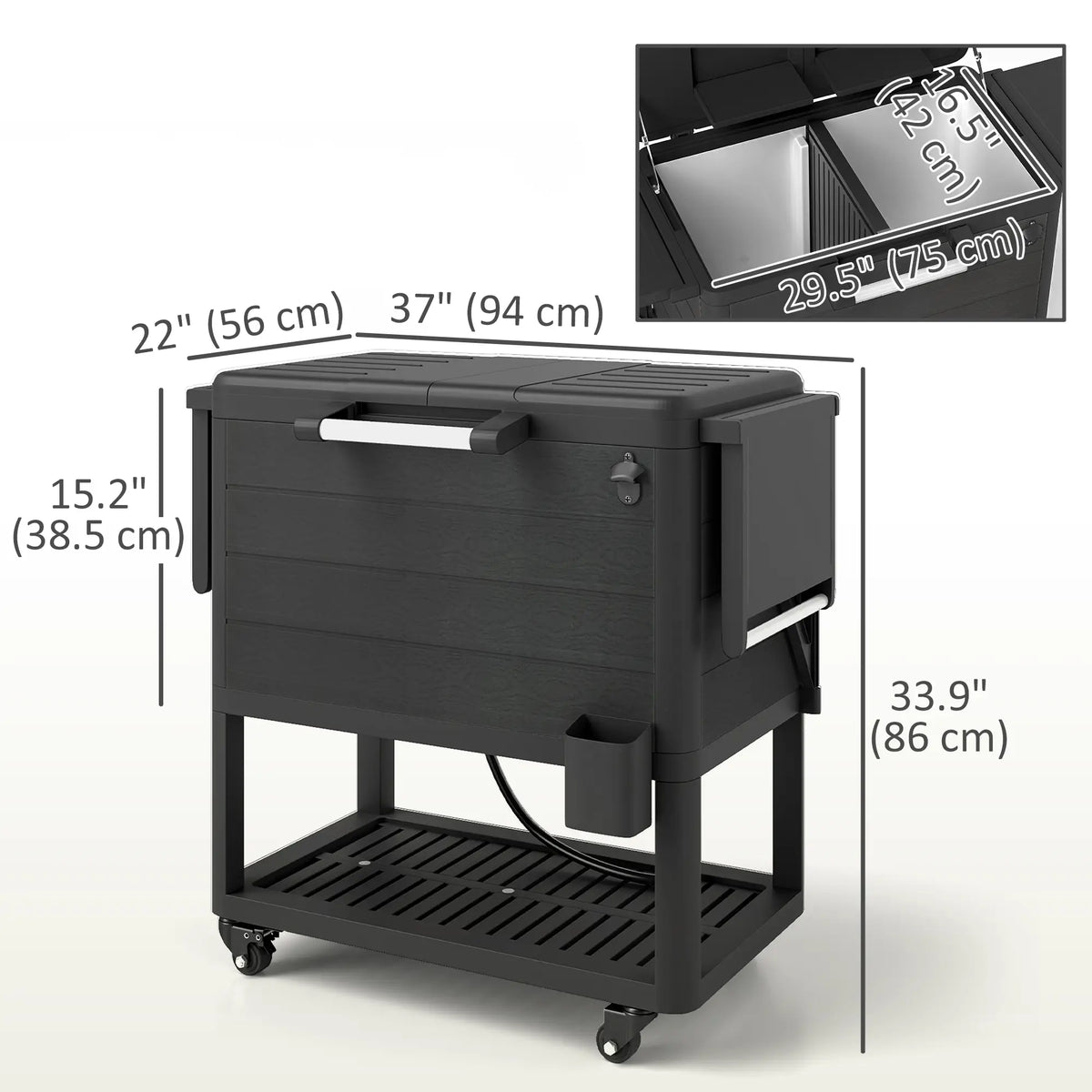 104 Quart Large Capacity Outdoor Cooler Cart, Patio Rolling Ice Chest, Black Cooler Boxes at Gallery Canada