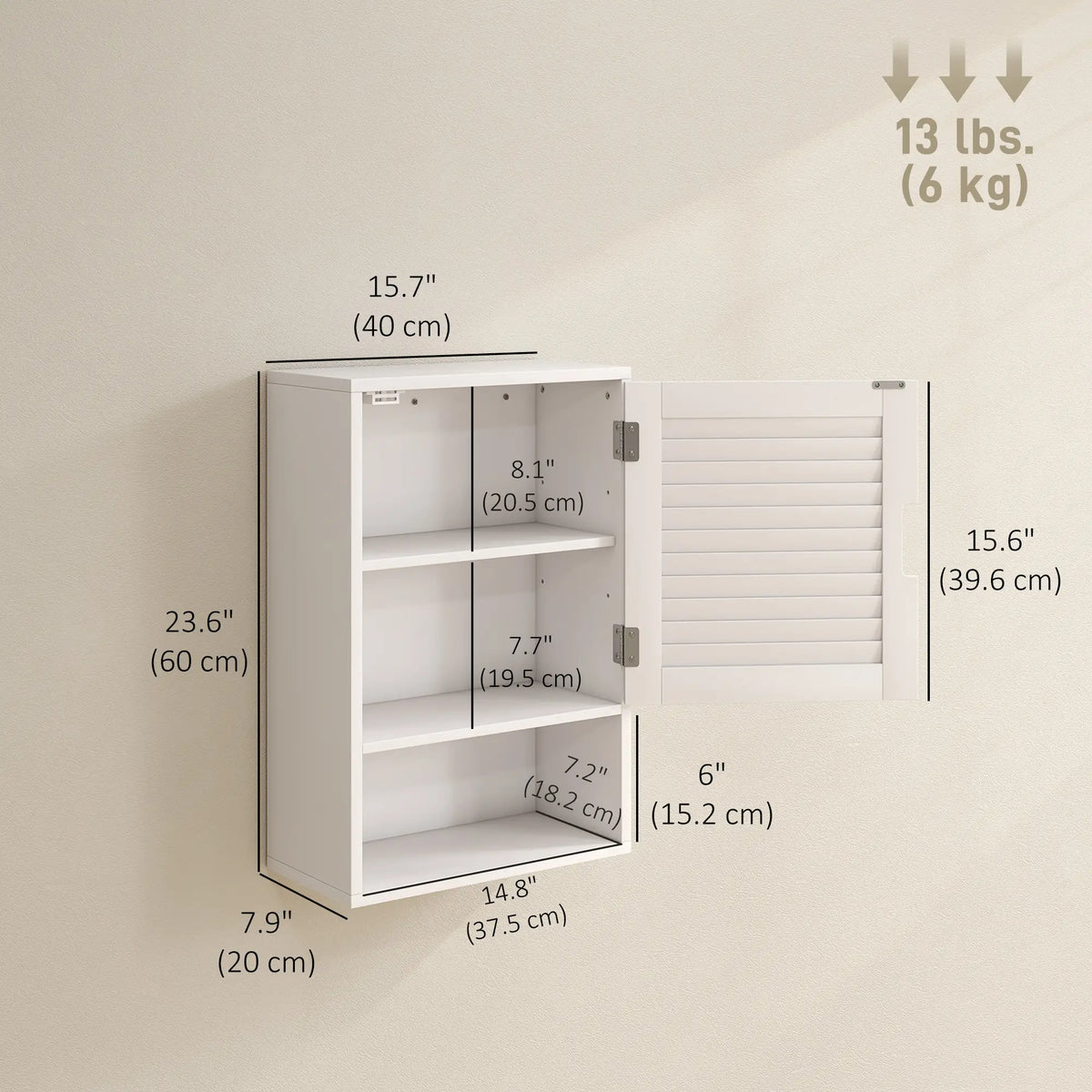 Wall Mounted Bathroom Cabinet, Adjustable Shelves, 40 x 20 x 60 cm, White Wall Mounted Cabinets at Gallery Canada