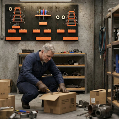 33 Piece Metal Pegboard Panels, Peg Board with 16 Hooks, Bins and Racks, Black and Orange Tool Organizers at Gallery Canada