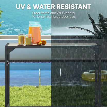 Outdoor Bar Table With Built-In Bottle Opener, Wood Grain Plastic Top, 55" x 15" x 39" Patio Dining Tables at Gallery Canada
