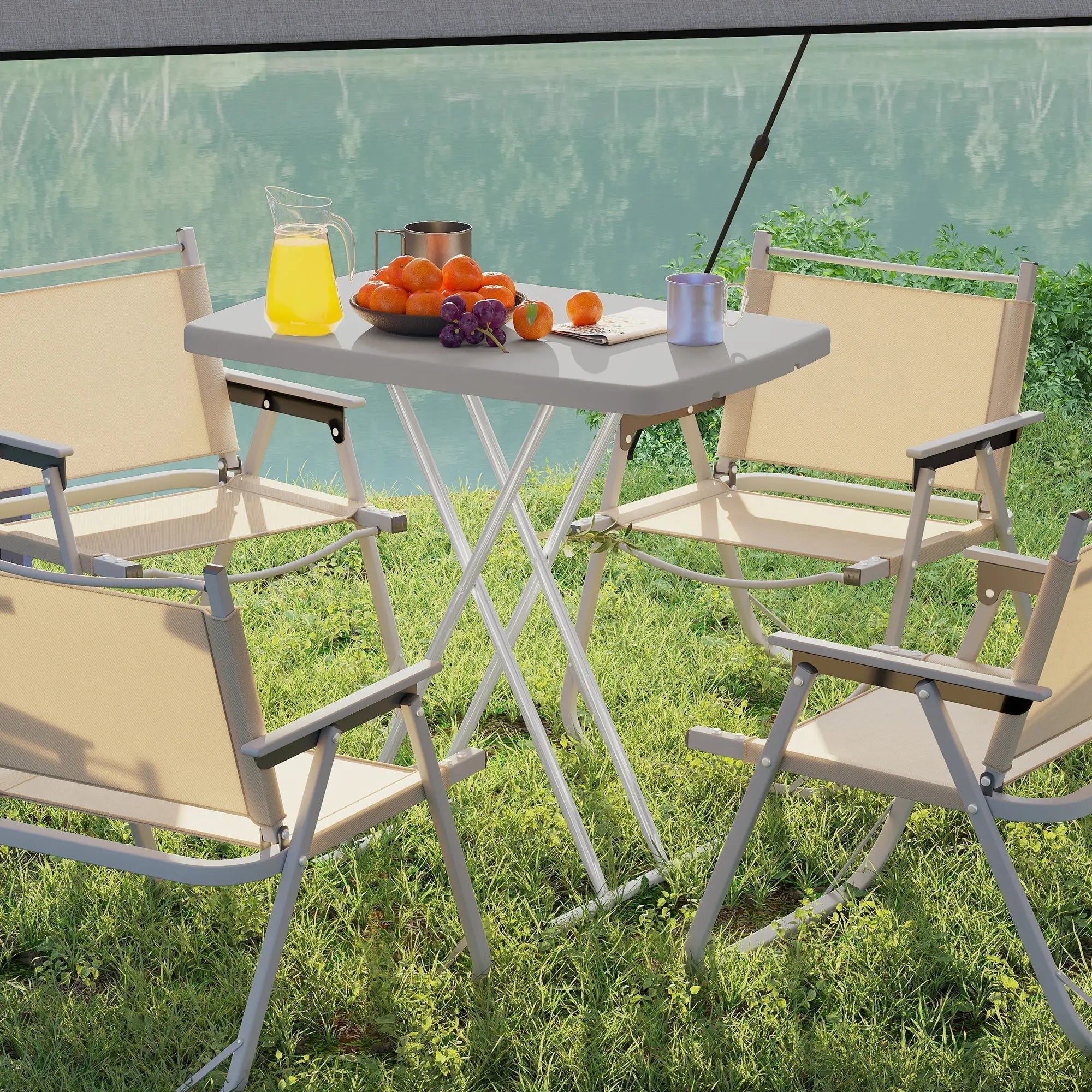 Portable Patio Side Table, Height Adjustable, Folding, Dark Grey Patio Side Tables at Gallery Canada