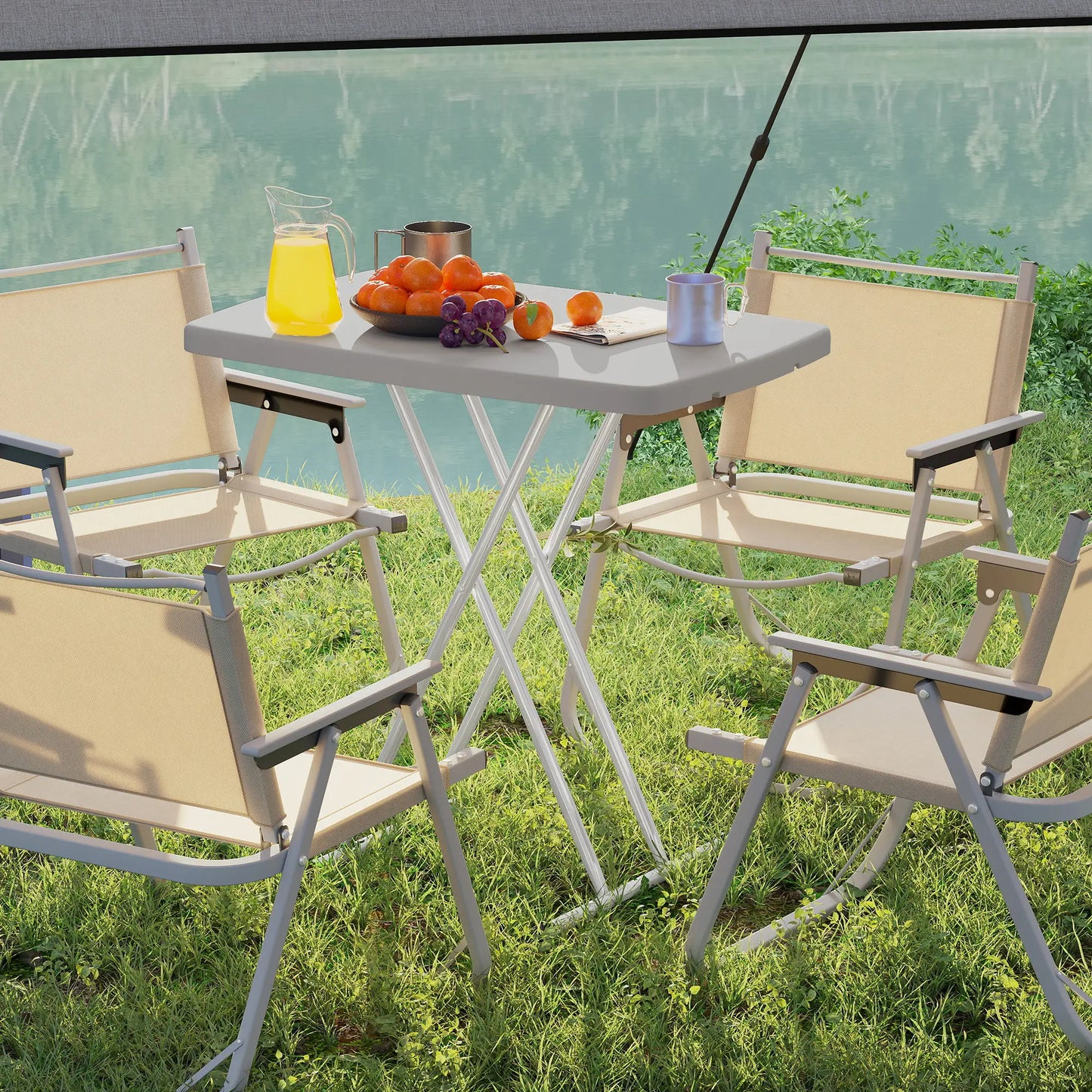 Portable Patio Side Table, Height Adjustable, Folding, Dark Grey Patio Side Tables at Gallery Canada