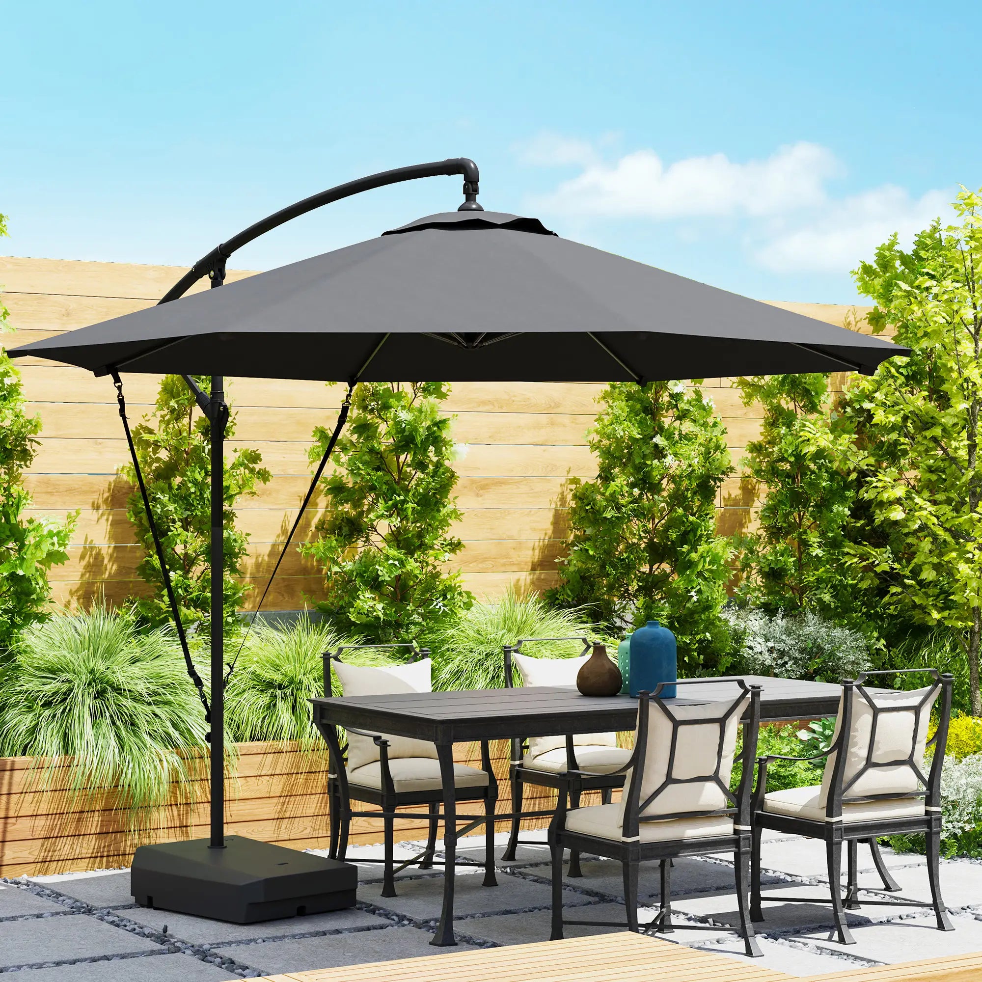 10FT Cantilever Umbrella, Fillable Base, Wind Strap, Cover, UPF50+, Grey Offset Cantilever Umbrellas at Gallery Canada