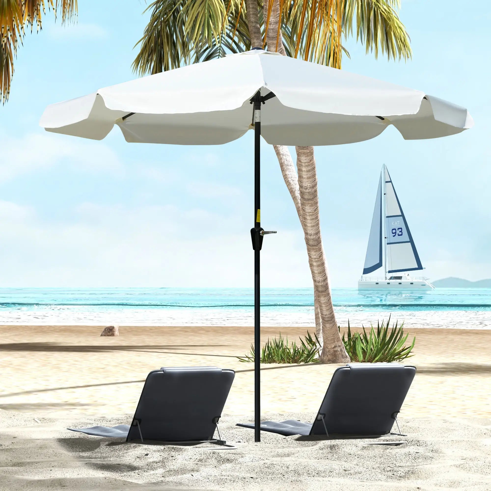 8.5 ft Round Patio Umbrella, Tilt and Crank, Cream White Sun Umbrellas at Gallery Canada