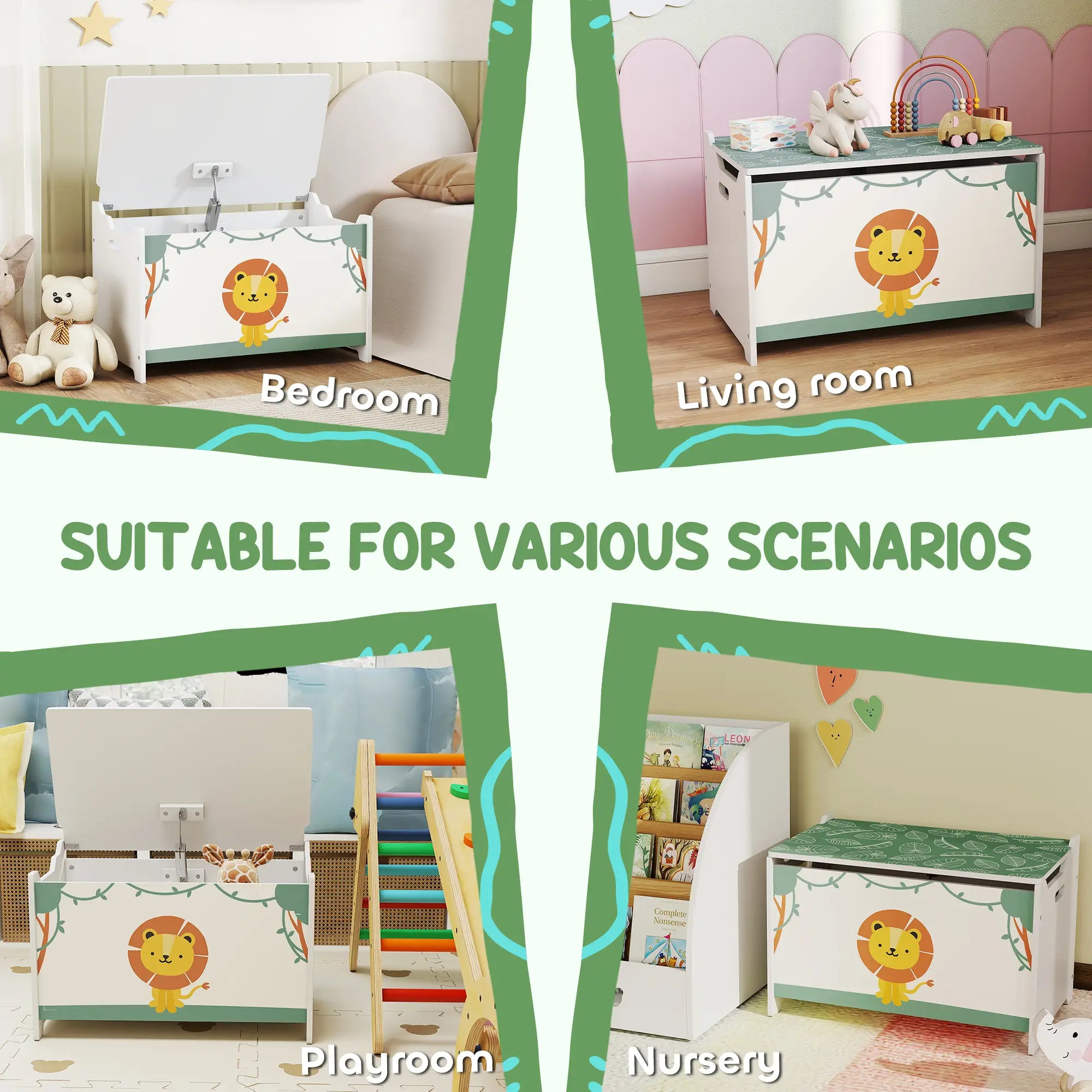 Kids Storage Chest with Lid, Safety Hinges, Green Baby & Kids Storage at Gallery Canada