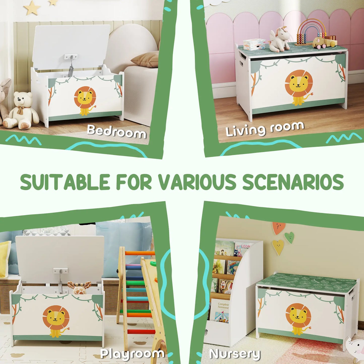 Kids Storage Chest with Lid, Safety Hinges, Green Baby & Kids Storage at Gallery Canada