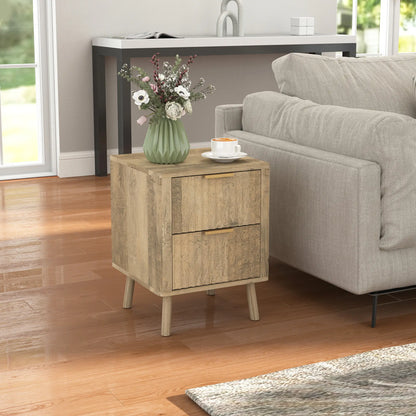 Night Stands Set of 2, Finger Pulls, Fluted Drawers, Round Edges, Oak Bedside Tables at Gallery Canada