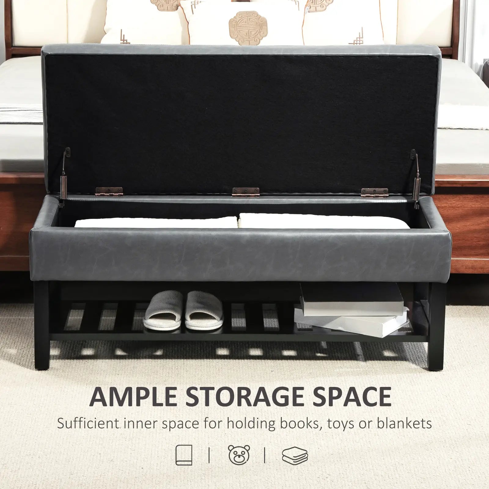 44 PU Leather Tufted Ottoman, Shoe Bench, Storage Chest, Grey Shoe Storage Cabinets & Racks at Gallery Canada