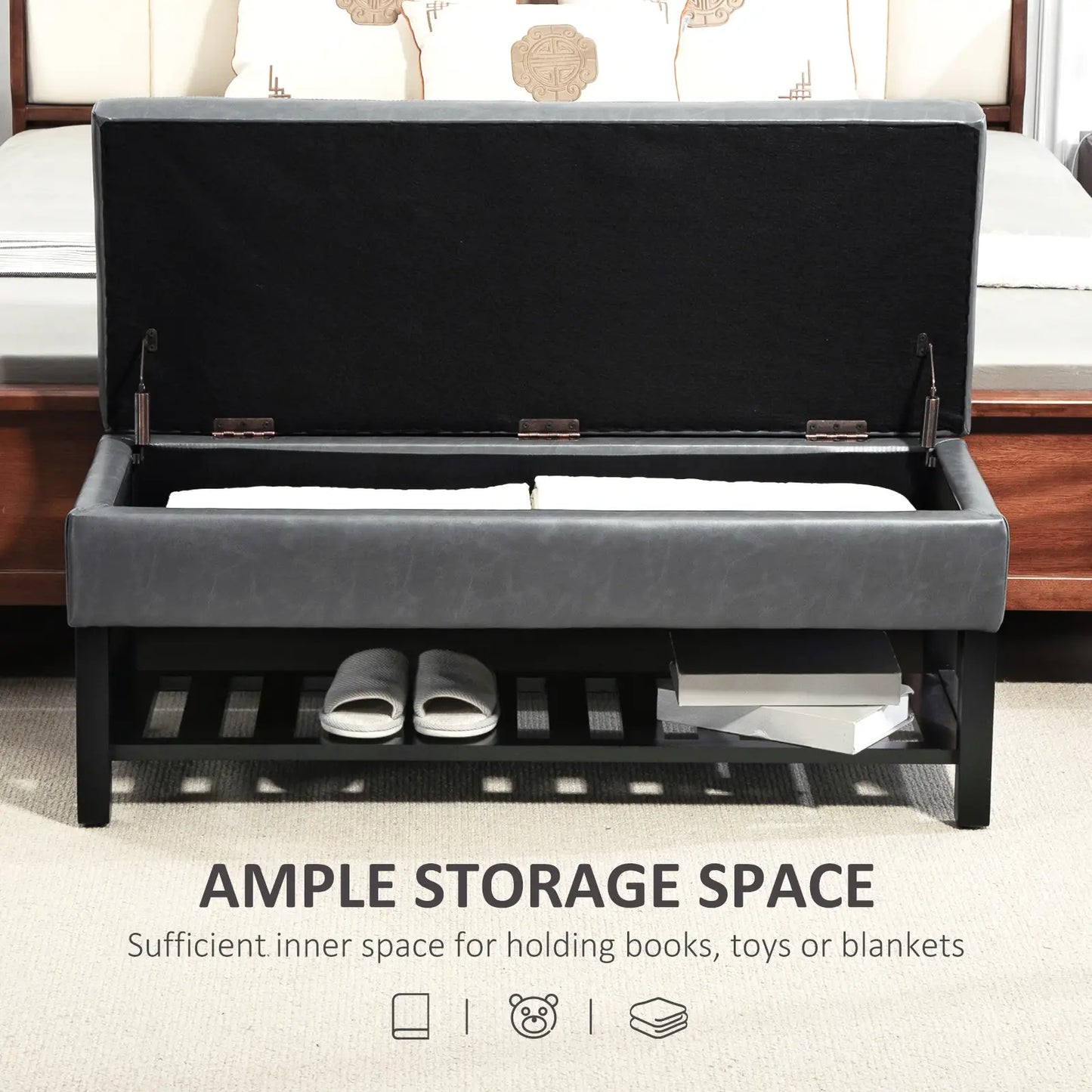 44 PU Leather Tufted Ottoman, Shoe Bench, Storage Chest, Grey Shoe Storage Cabinets & Racks at Gallery Canada