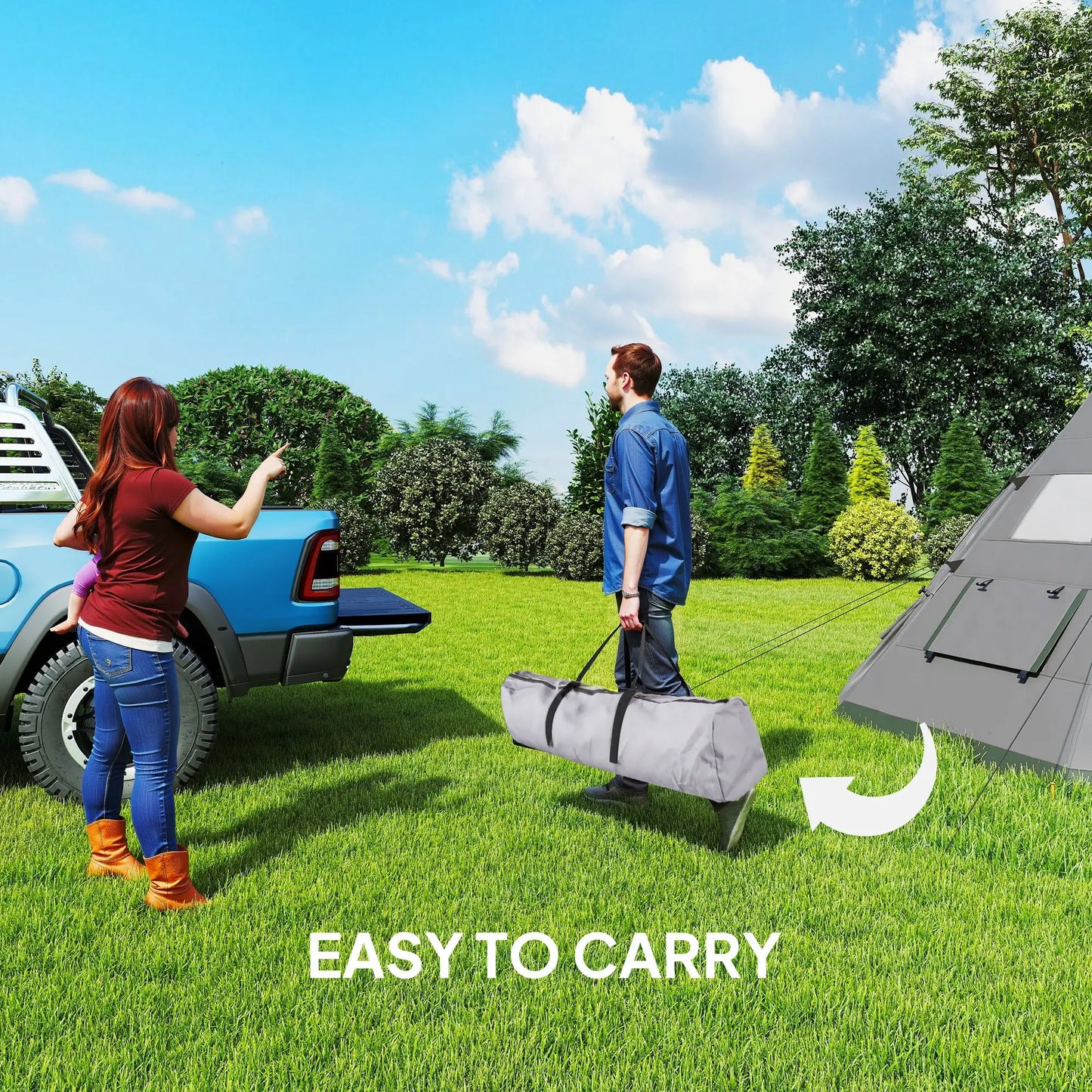 6 Person Family Teepee Tent, Mesh Windows, Floor, Carry Bag, Grey Camping Tents at Gallery Canada