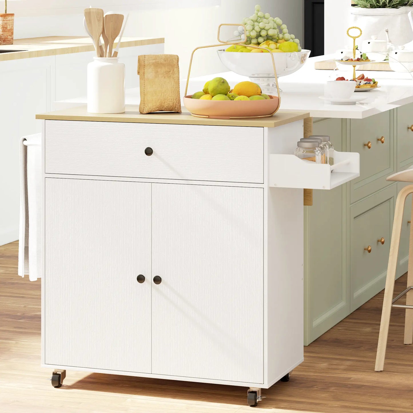 Rolling Kitchen Island With Drop Leaf, Storage Cart With Drawer, White Kitchen Islands & Kitchen Carts at Gallery Canada