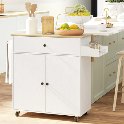 Rolling Kitchen Island With Drop Leaf, Storage Cart With Drawer, White Kitchen Islands & Kitchen Carts at Gallery Canada