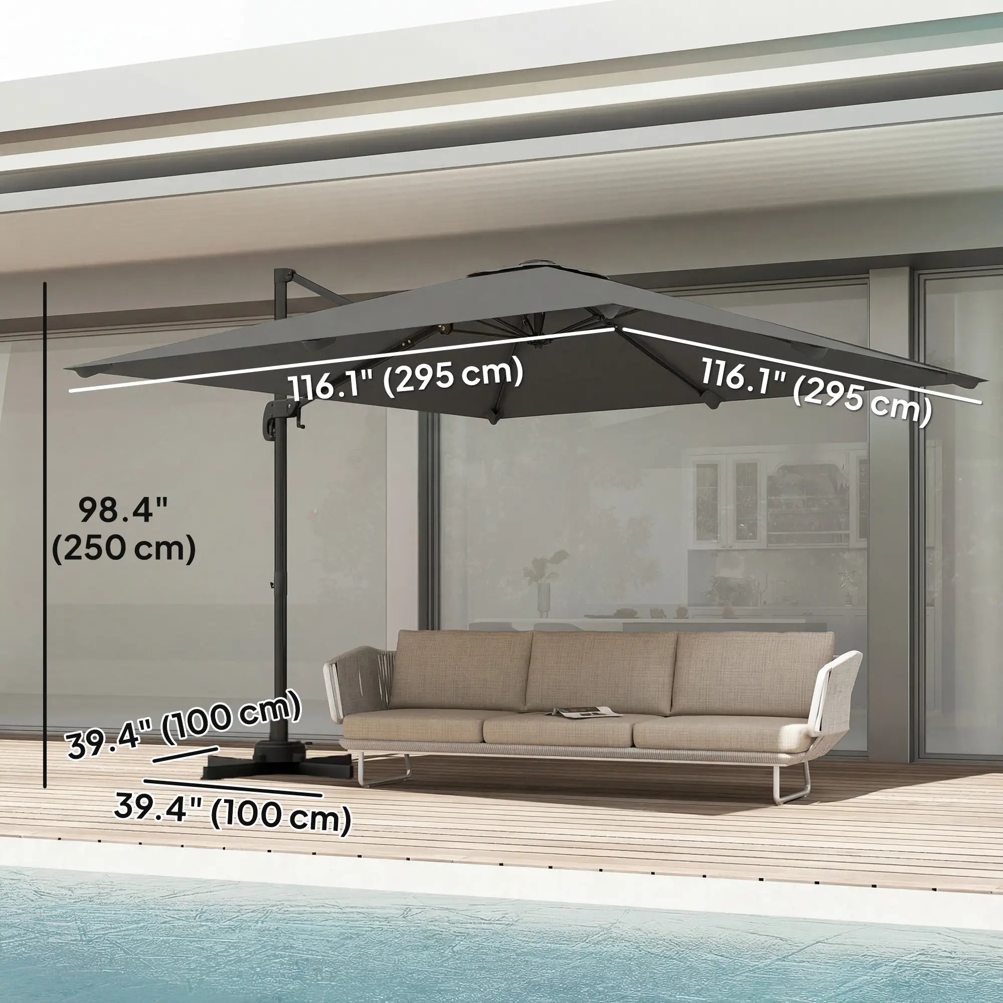 10 FT Square Patio Umbrella, Crank Handle, Cross Base, Tilt, 360° Rotation Offset Cantilever Umbrellas at Gallery Canada