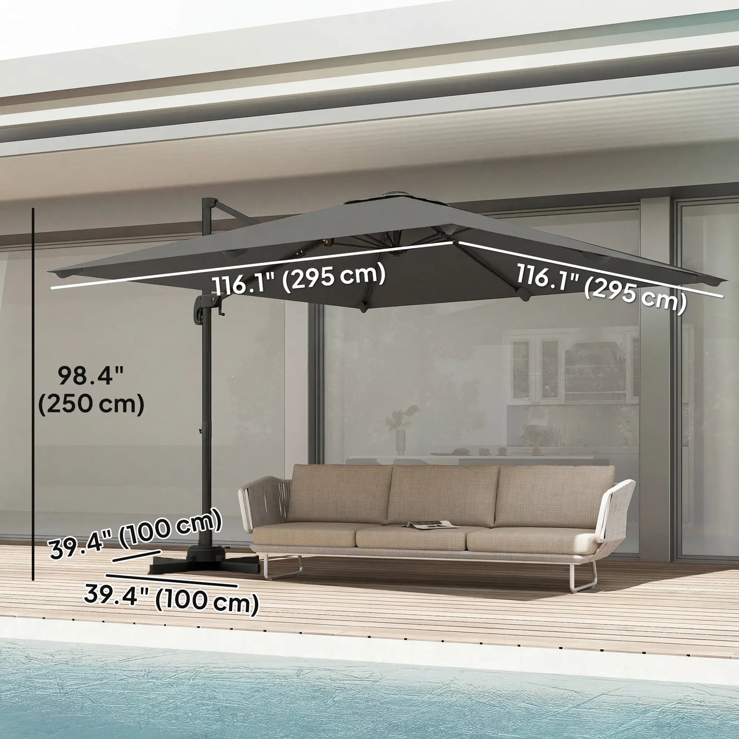10 FT Square Patio Umbrella, Crank Handle, Cross Base, Tilt, 360° Rotation Offset Cantilever Umbrellas at Gallery Canada