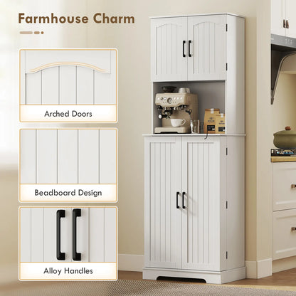 71.5" Tall Pantry Cabinet, Farmhouse Kitchen Storage, Adjustable Shelves, White Kitchen Pantry Cabinets at Gallery Canada