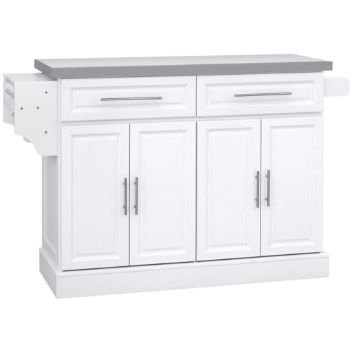 Rolling Kitchen Island with Storage, Stainless Steel Top, Drawers, Cabinets