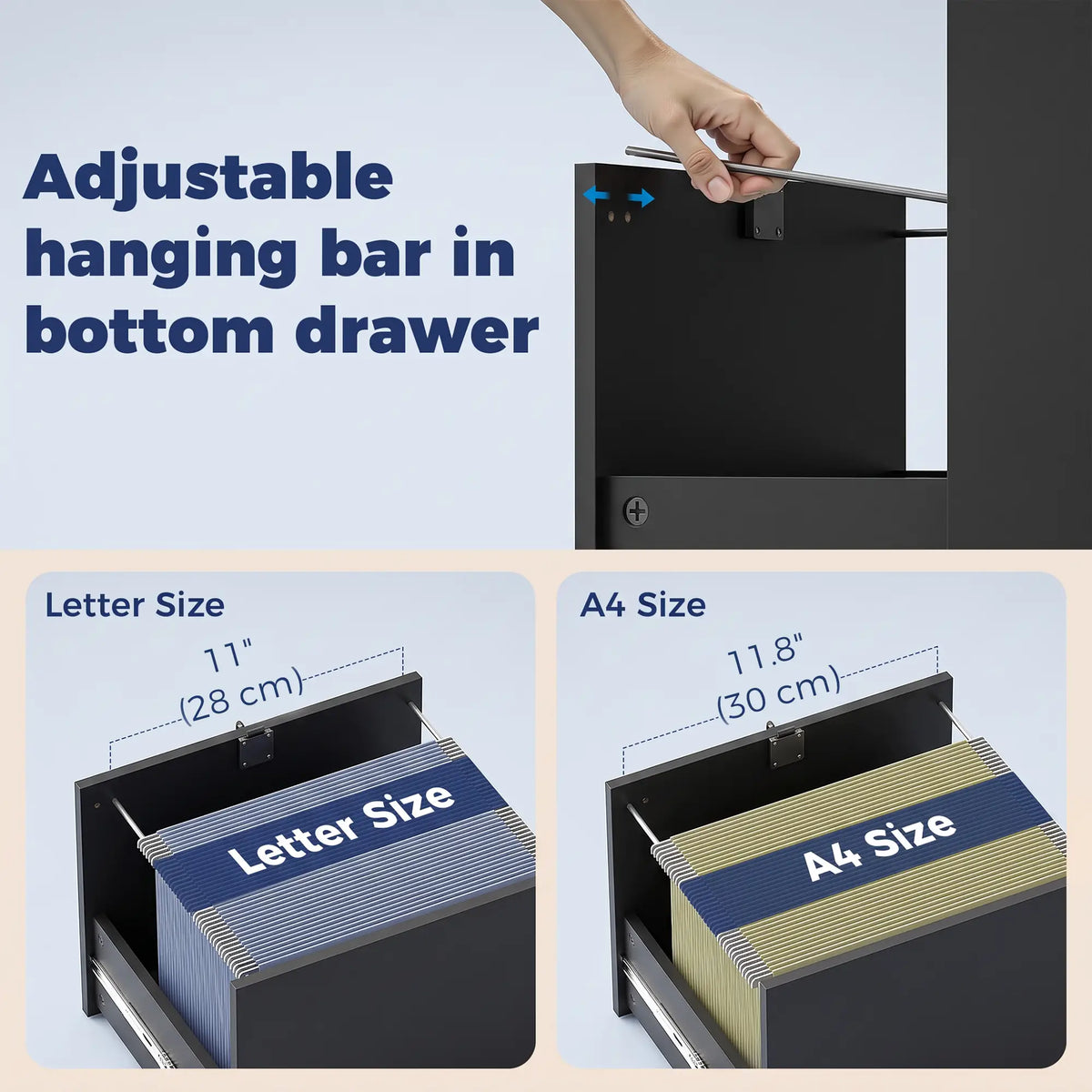 Filing Cabinet Locking Drawers Open Shelves 5 Casters, Black