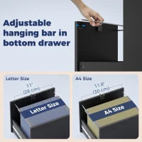Filing Cabinet Locking Drawers Open Shelves 5 Casters, Black