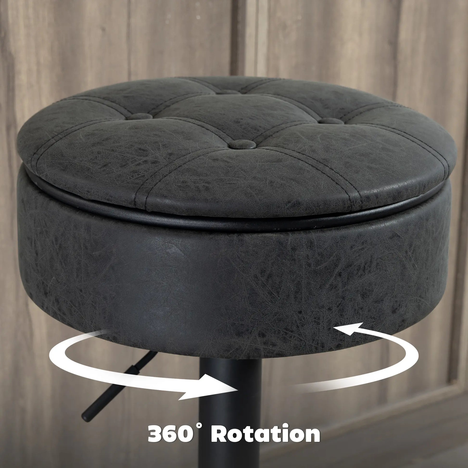 Set of 2 Barstools with Storage, Swivel, PU Leather, Footrest, Steel Base, Black Bar Stools at Gallery Canada