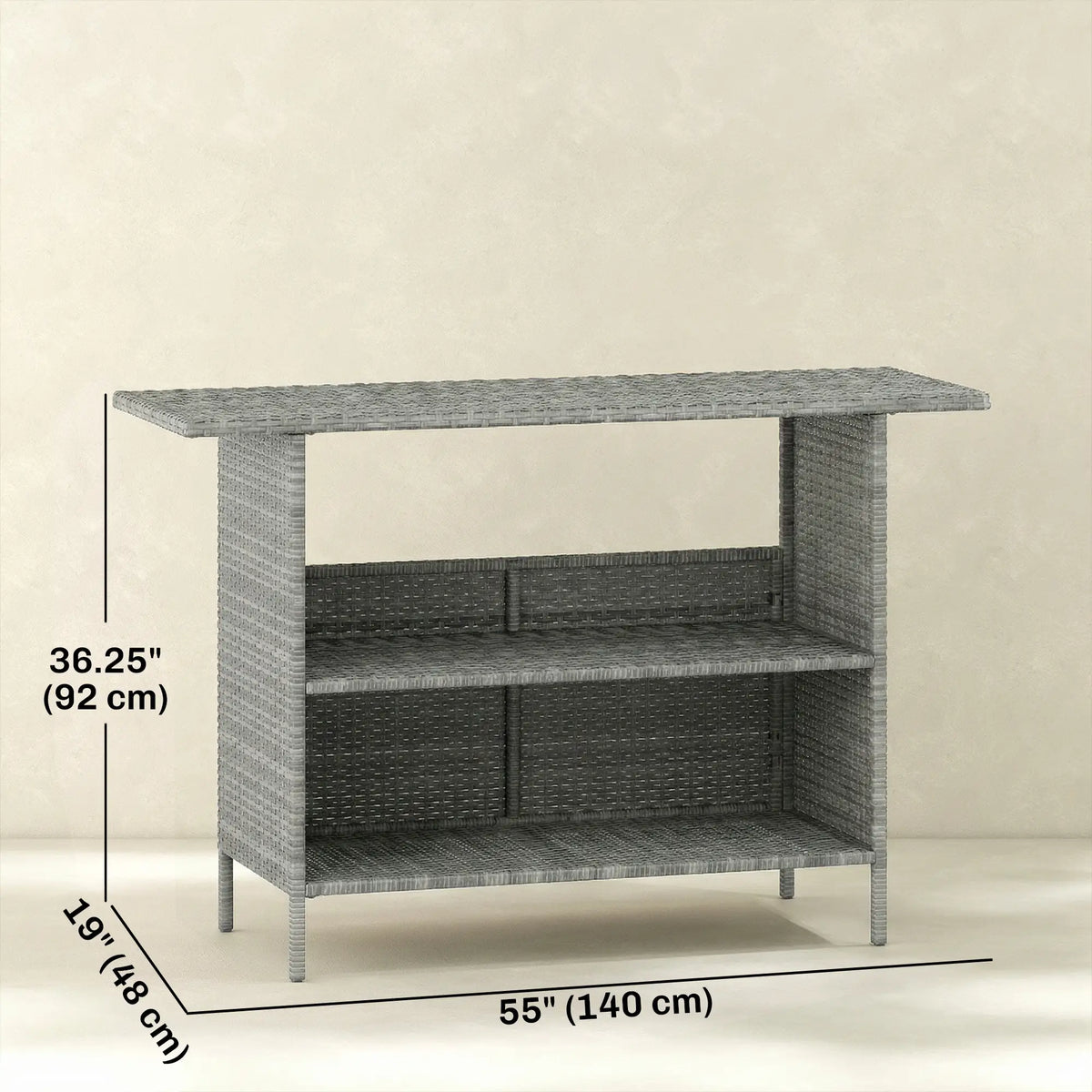 Wicker Outdoor Bar Table, PE Rattan, 2 Shelves, Steel Frame, Dark Grey, Dark Grey Patio Side Tables at Gallery Canada