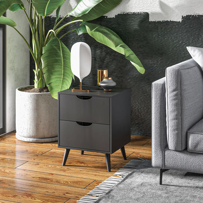 Modern Bedside Table, Nightstand with 2 Drawers, Pine Wood Legs, Black Bedside Tables at Gallery Canada