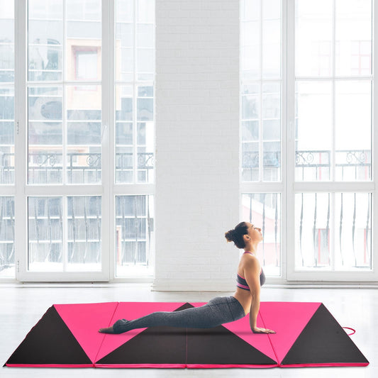 4'x10'x2'' Folding Gymnastics Tumbling Mat, Exercise Mat with Carrying Handles for Yoga, MMA, Martial Arts, Stretching, Core Workouts, Pink and Black - Gallery Canada