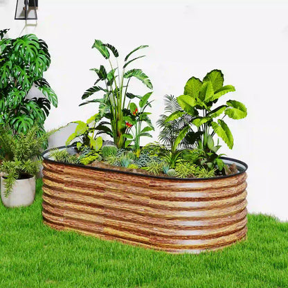 Galvanized Raised Garden Bed, 5 x 2.5 x 2 ft, Brown Wood Effect, Brown