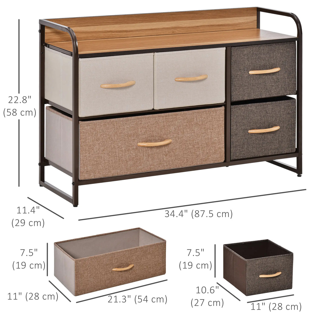 5-Bin Dresser Storage Tower, Fabric Bins with Metal Frame Storage Cabinets at Gallery Canada