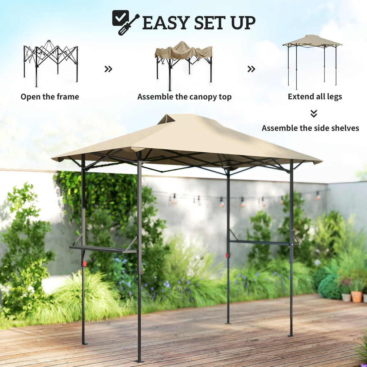 5 x 8.5 ft Pop Up Grill Gazebo, 2 Shelves, UPF 50+ Canopy, Khaki Pop Up Canopies at Gallery Canada
