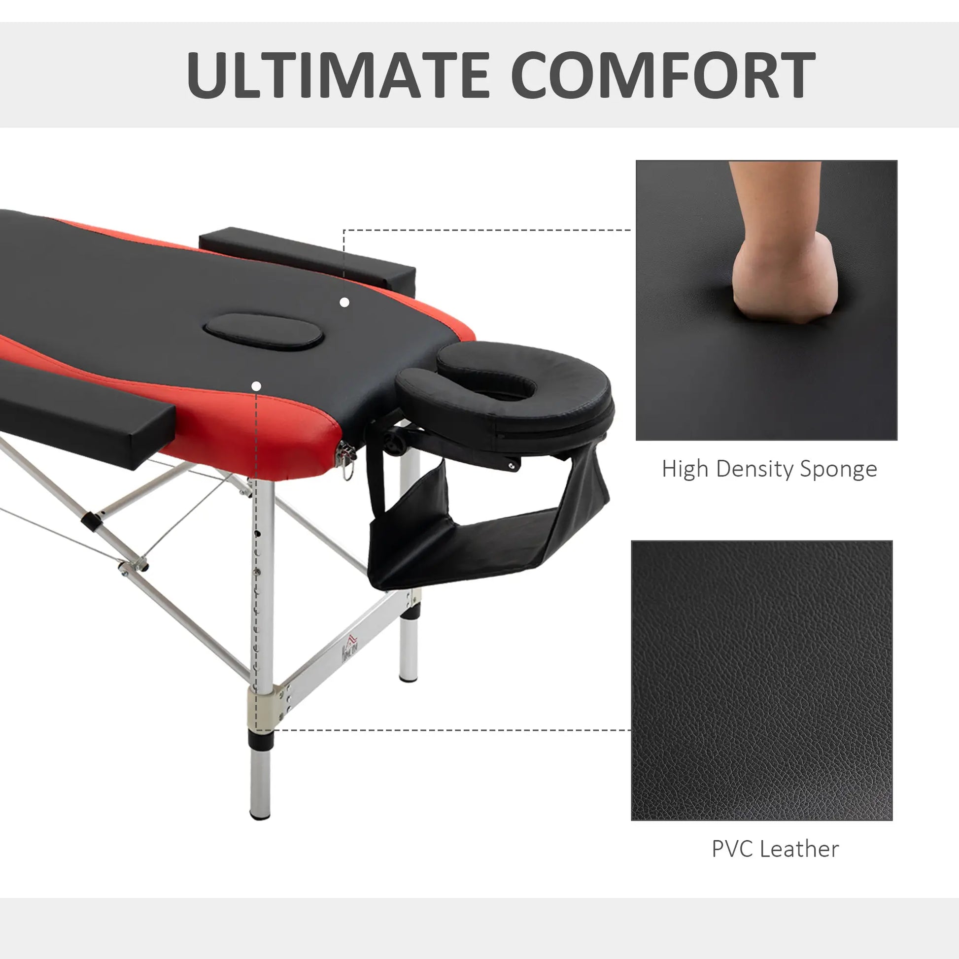 85" Foldable Massage Table, 3 Section, Salon Spa Facial Couch Bed, Black/Red Portable Massage Tables at Gallery Canada