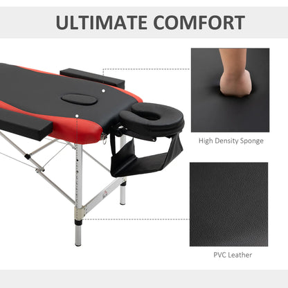 85" Foldable Massage Table, 3 Section, Salon Spa Facial Couch Bed, Black/Red Portable Massage Tables at Gallery Canada