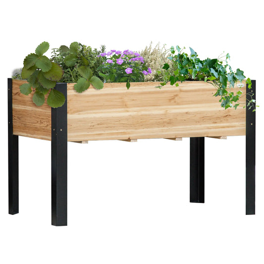 Raised Garden Bed, Elevated Planter Box, 47x24x29, Metal Frame, Wooden Pot Elevated Garden Beds Natural and Black at Gallery Canada
