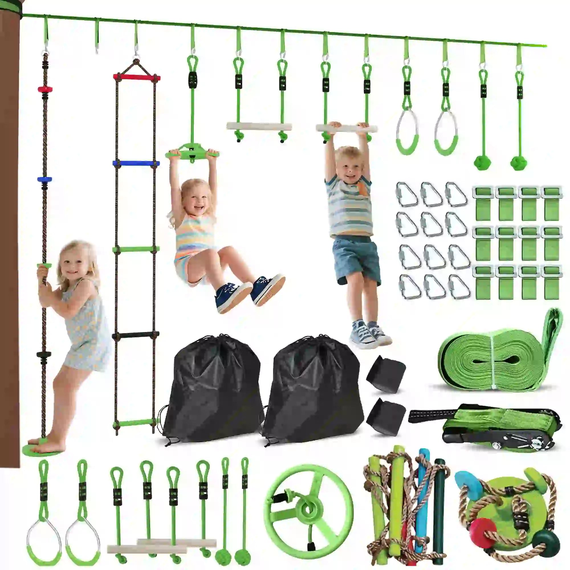 Kids Obstacle Course, 10-Piece Slackline Kit With Monkey Bars Gym Sets & Swings at Gallery Canada