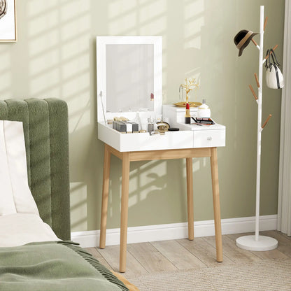 Modern Makeup Vanity Table, Flip-Up Mirror, 2 Drawers, White