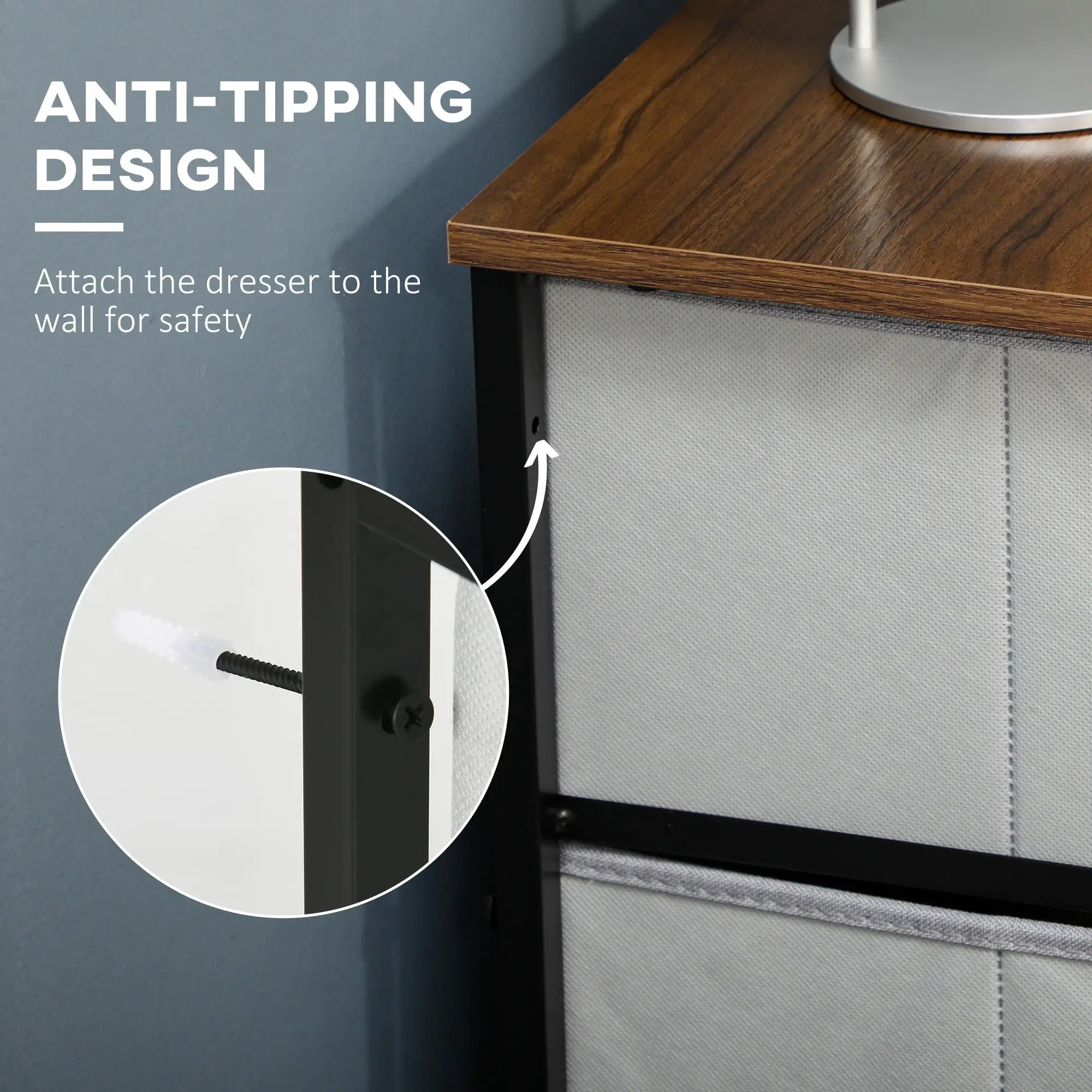 6 Drawer Dresser, Fabric Chest, Steel Frame, Wood Grain Top, Grey Storage Cabinets at Gallery Canada