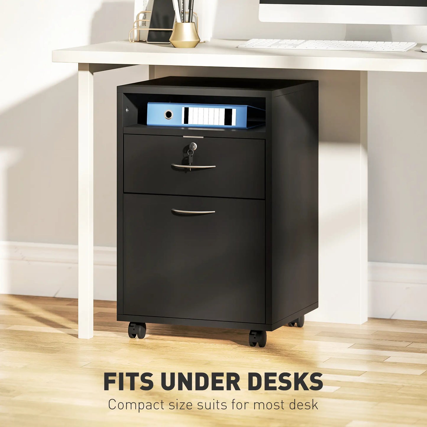 24" Small Filing Cabinet With Compartment, Drawer & Wheels, Black Office Cabinets & Cupboards at Gallery Canada