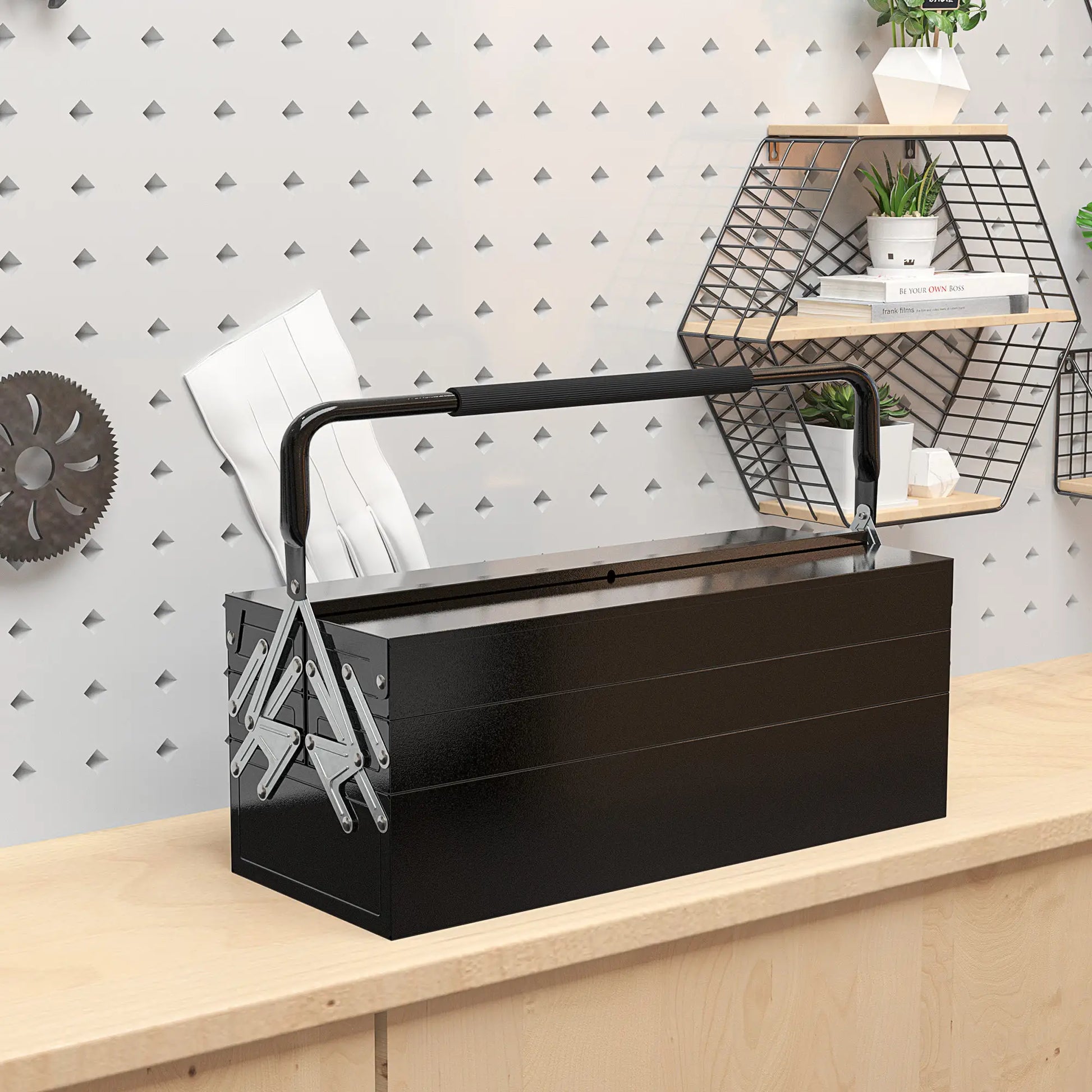 22 Inches Metal Tool Box, 5-Tray Cantilever Steel Chest, Black Tool Organizers at Gallery Canada