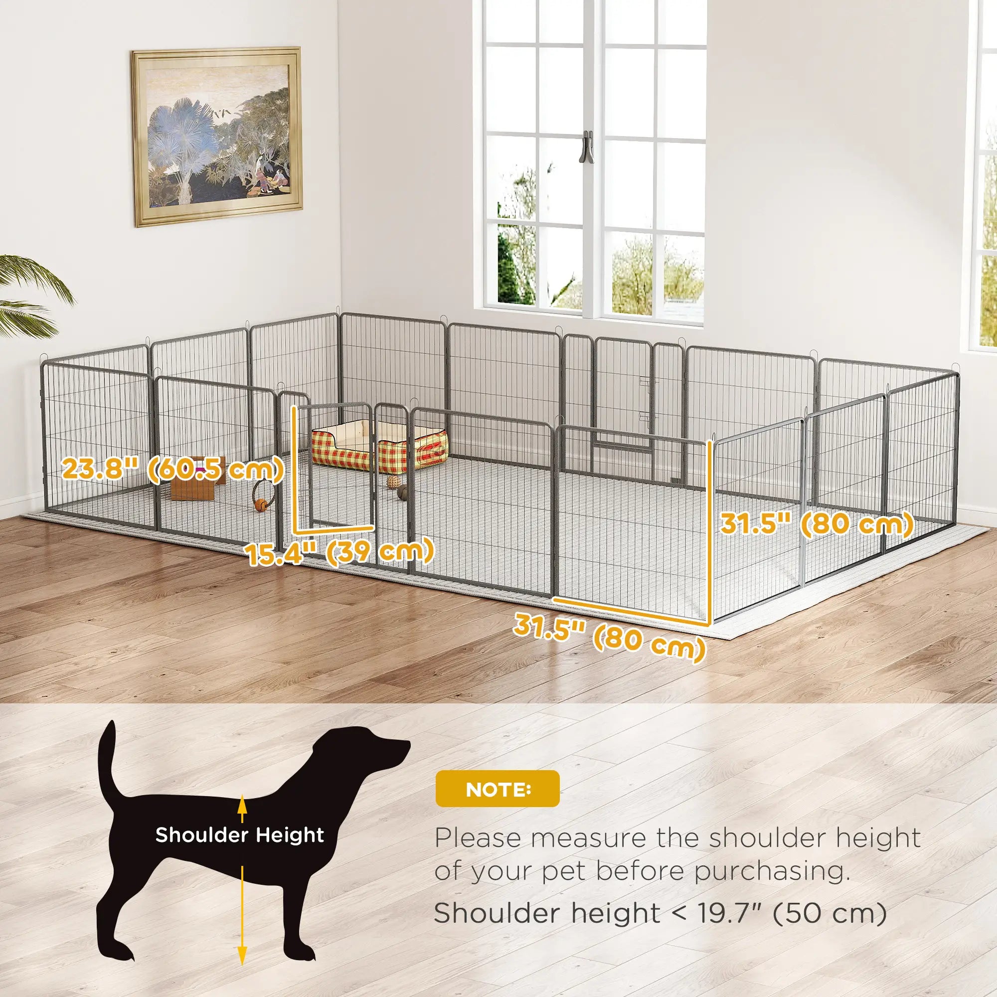 Heavy Duty Pet Playpen, 16 Panels Steel Dog Fence, 31.5
