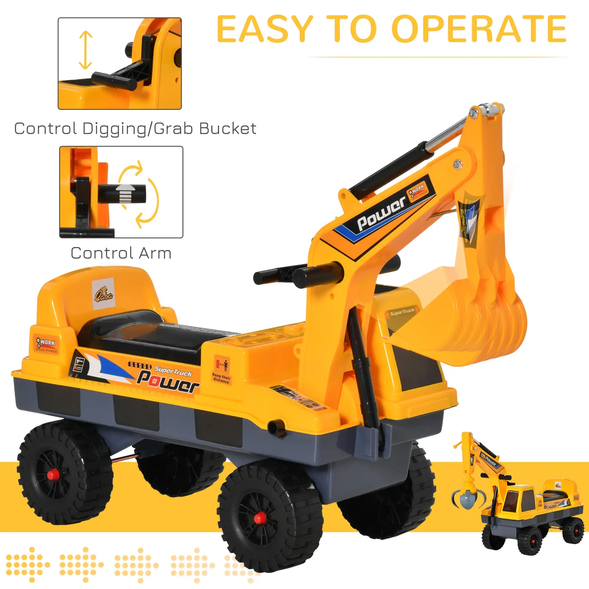 Ride On Excavator Toy, 2 in 1 Design, Detachable Buckets, Music, Light, Yellow Toy Excavators at Gallery Canada