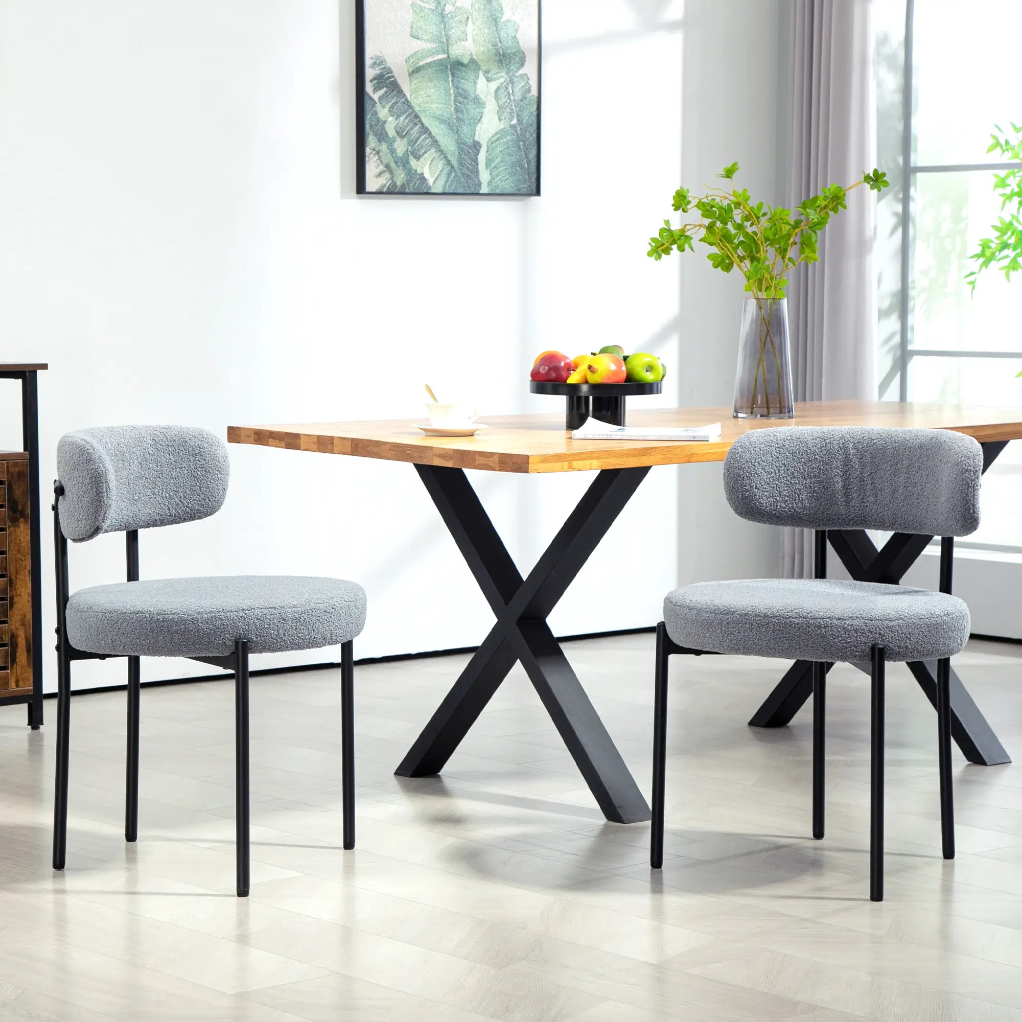 2 Kitchen Chairs, Modern Dining, Berber Fleece Upholstery, Steel Legs, Grey Dining Chairs at Gallery Canada