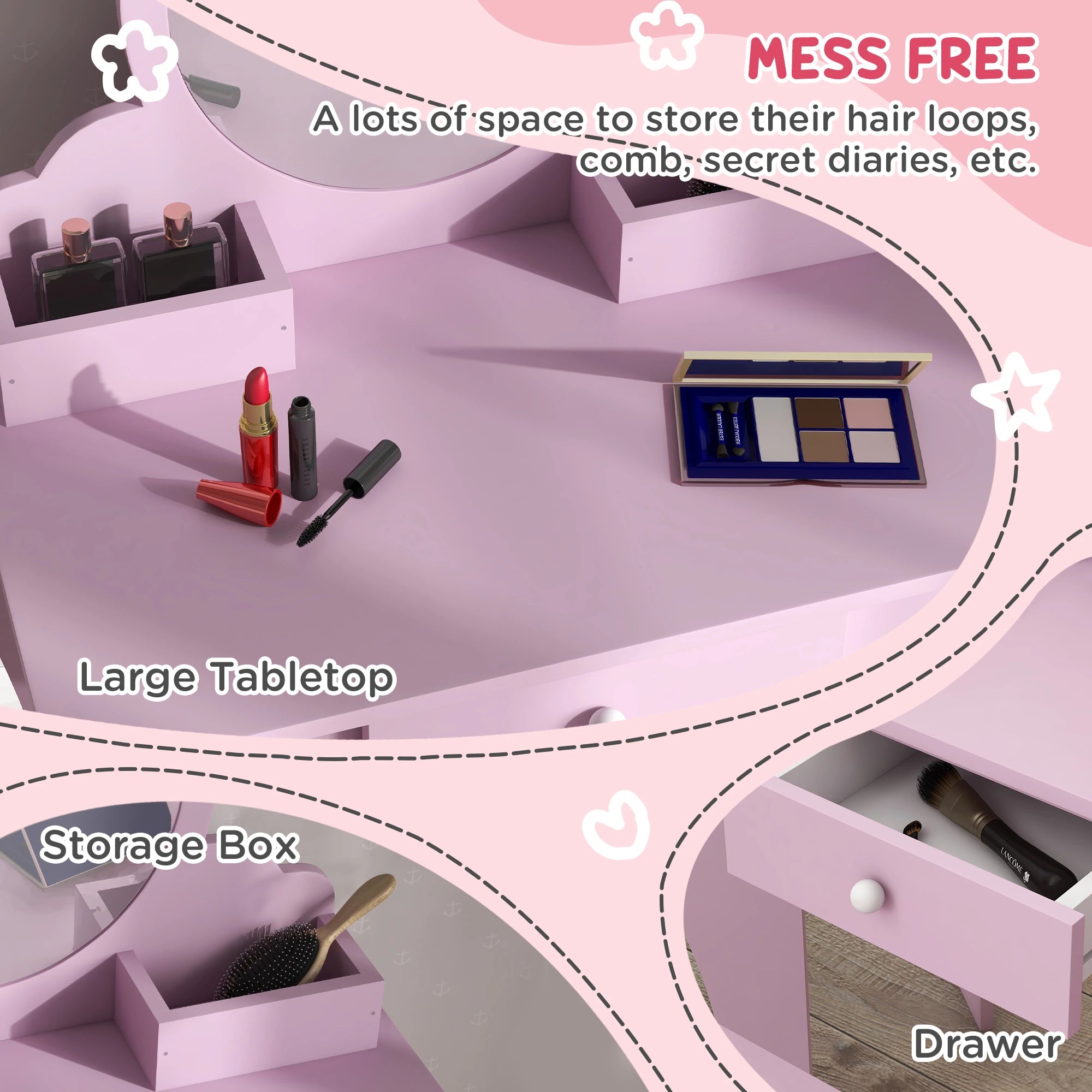 Cat Design Makeup Vanity with Mirror, Stool, Drawer, Pink Toy Vanity at Gallery Canada