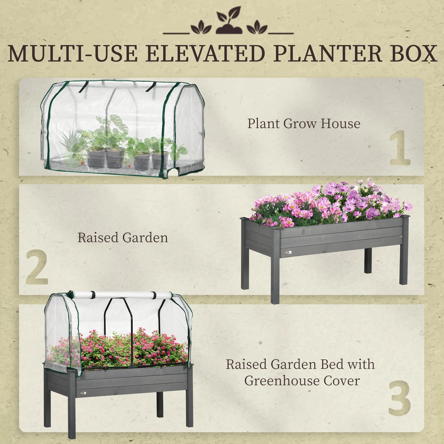 Raised Garden Bed With PE Cover, Outdoor Elevated Wood Planter Box, Dark Gray Elevated Garden Beds at Gallery Canada