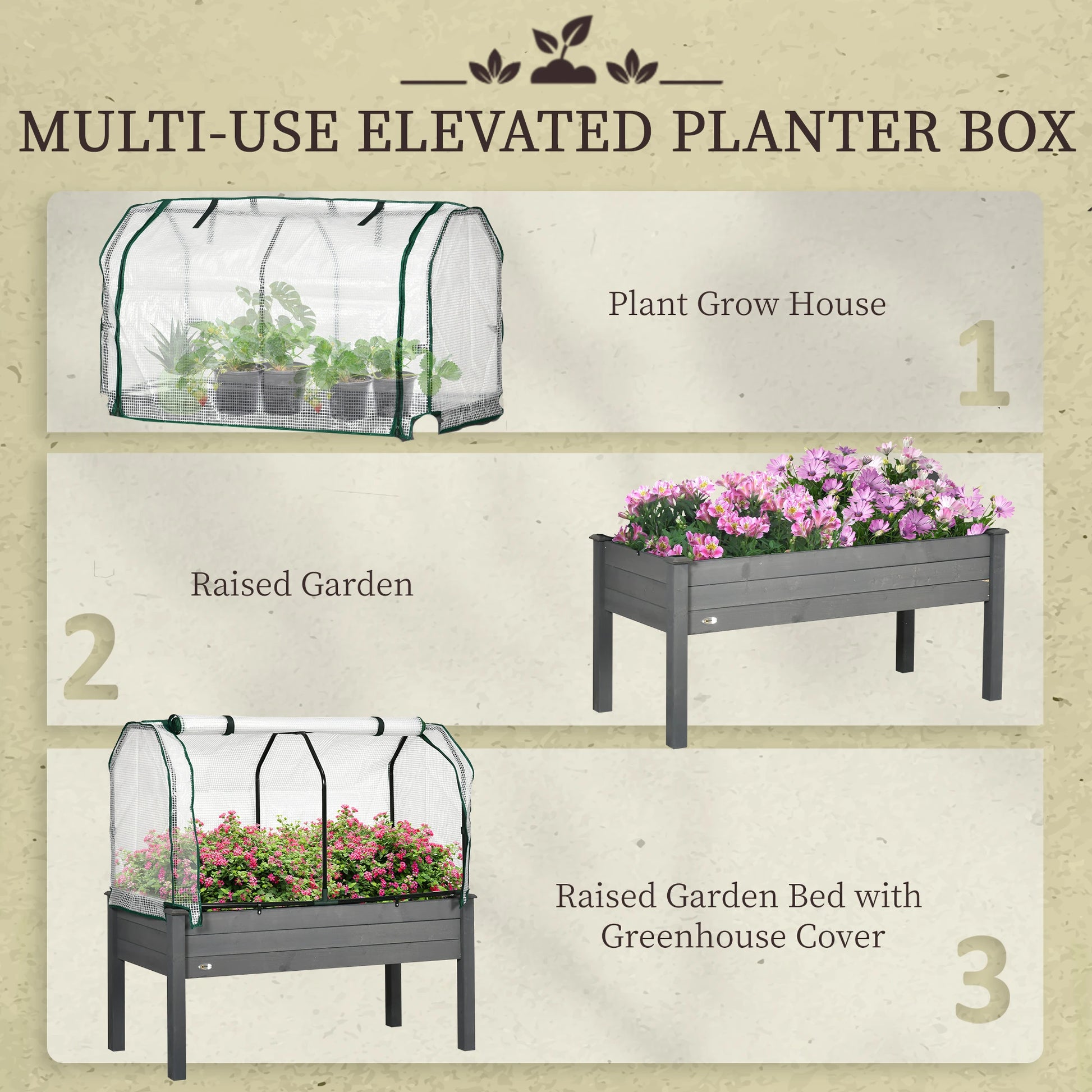 Raised Garden Bed With PE Cover, Outdoor Elevated Wood Planter Box, Dark Gray Elevated Garden Beds at Gallery Canada