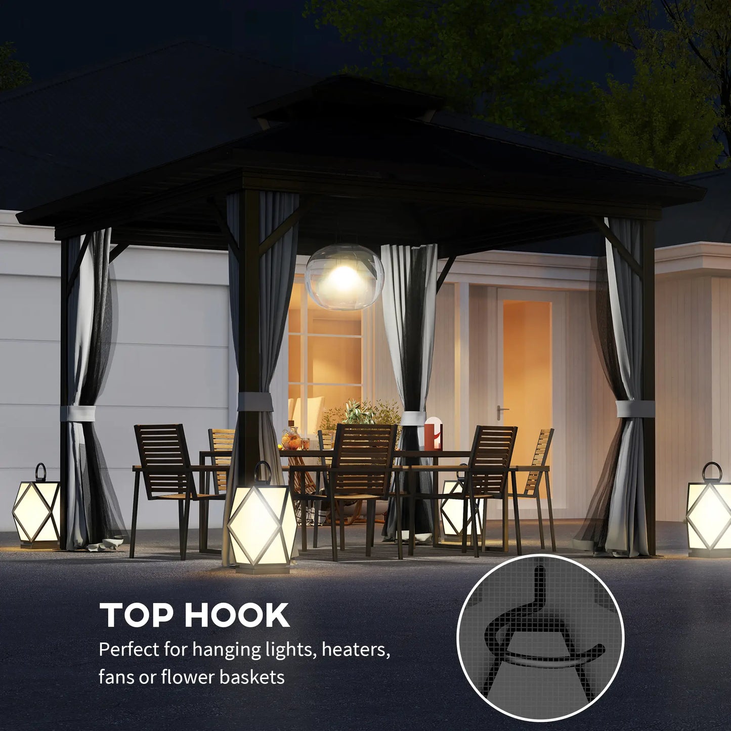 10' x 10' Hardtop Gazebo, Sun Shelter, Mosquito Netting, Light Grey Gazebos at Gallery Canada