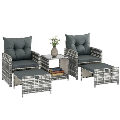 5 Piece Patio Furniture Set, Wicker Chairs, 2-Tier Glass Table, Grey/Dark Grey Patio Furniture Sets at Gallery Canada