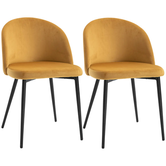 Set of 2 Mid-Back Dining Chairs, Velvet Upholstery, Yellow Bar Stools Yellow at Gallery Canada