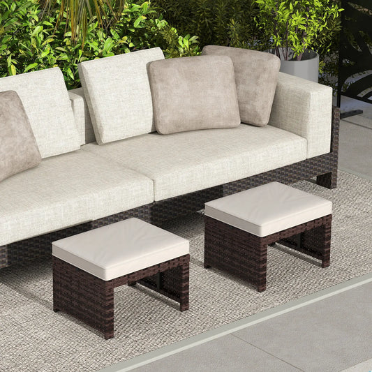 2 Wicker Outdoor Ottomans, Removable Cushions, Rattan Seating, Khaki Patio Furniture Sets Brown, Khaki at Gallery Canada
