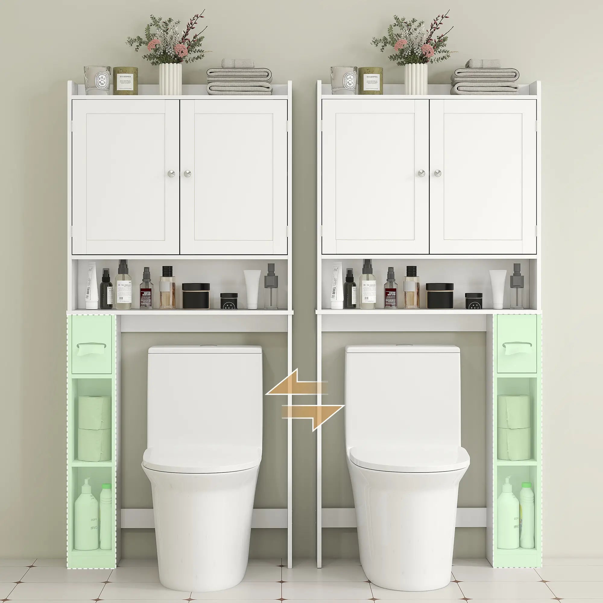 Over Toilet Storage Cabinet, 2 Doors, Toilet Paper Holder, White Bathroom Cabinets at Gallery Canada