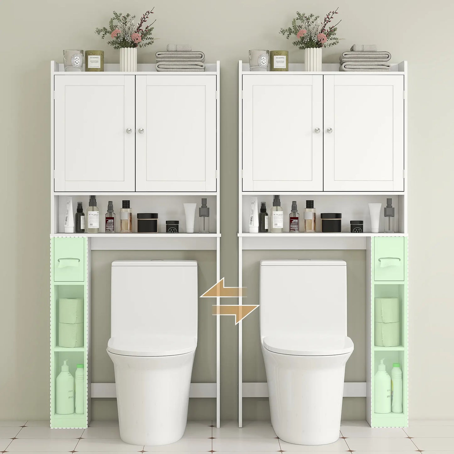 Over Toilet Storage Cabinet, 2 Doors, Toilet Paper Holder, White Bathroom Cabinets at Gallery Canada