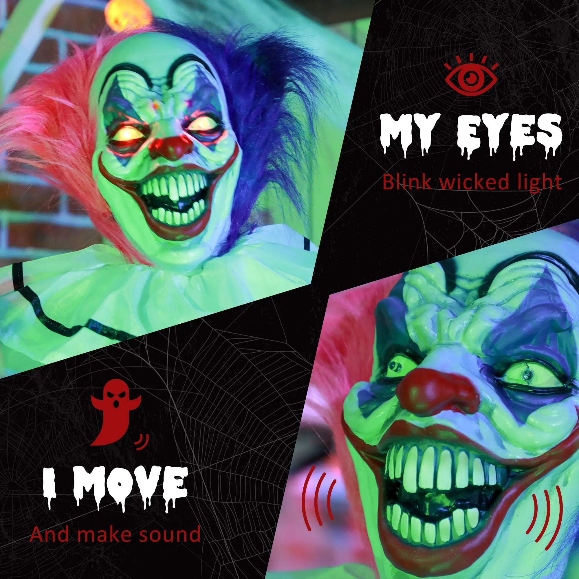 5.7Ft Animated Halloween Clown, Sound Activated, Light Up Eyes Halloween Decorations at Gallery Canada